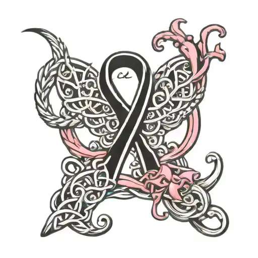 breast cancer ribbon cletic knot roots Surrounded tattoo design idea