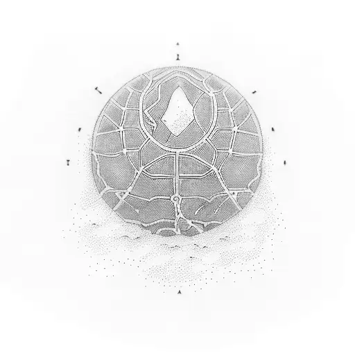 A dotwork tattoo of a topographic map of Felanitx with a basketball bouncing off the peaks tattoo design idea