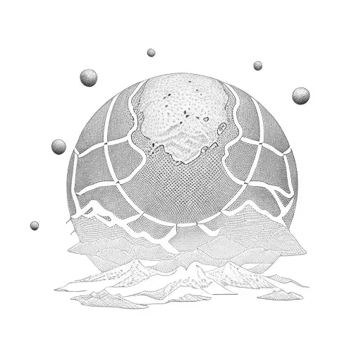 A dotwork tattoo of a topographic map of Felanitx with a basketball bouncing off the peaks tattoo design idea