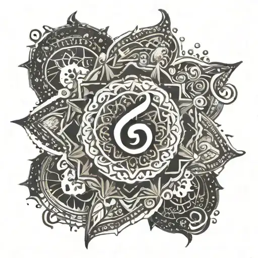 An intricate mandala design incorporating musical symbols and paint strokes, representing spirituality and creativity tattoo design idea