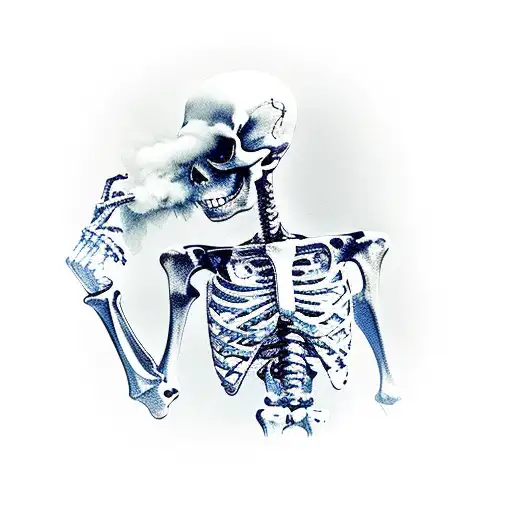 skeleton dancing and top hat and smoke tattoo design idea