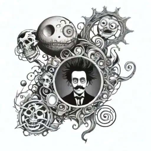 Half sleev featuring Tim Burton movies tattoo design idea