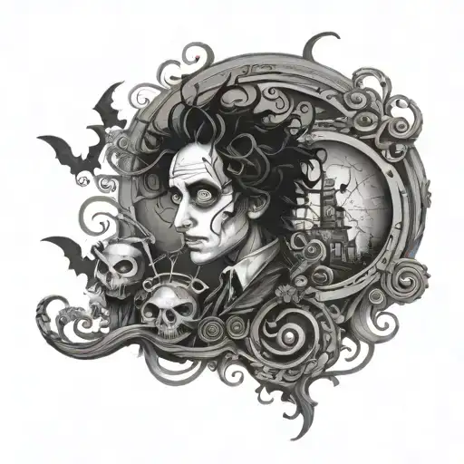 Half sleeve featuring Tim Burton movies inside tattoo design idea