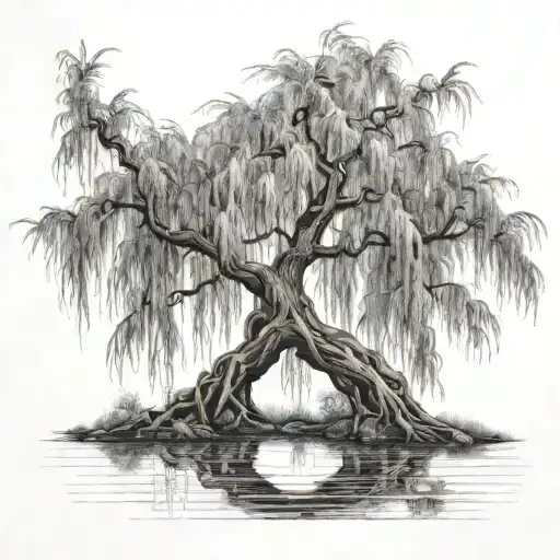 weeping willow tree tattoo design idea