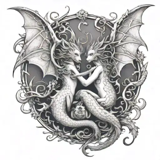 ange et dragon intertwined tattoo design idea