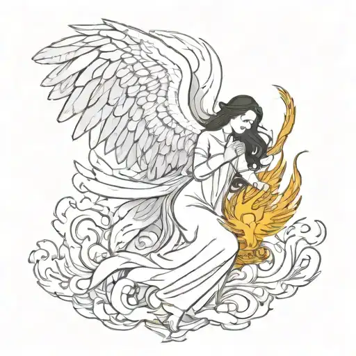 angel protects phoenix tattoo design idea