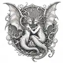 ange et dragon intertwined tattoo design idea