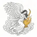 angel protects phoenix tattoo design idea