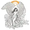 angel protects phoenix tattoo design idea
