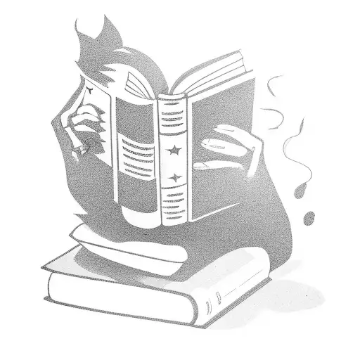 A silhouette of a rockstar reading a book tattoo design idea