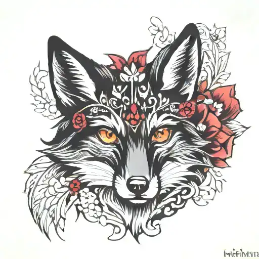 black fox Ruby eye algoritma tattoo design idea