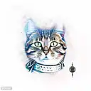 tabby cat samurai katana tattoo design idea