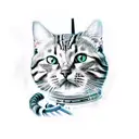 tabby cat samurai katana tattoo design idea