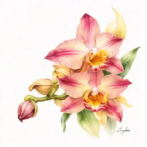 Layla flowers growing & 1 Cattleya  tattoo design idea