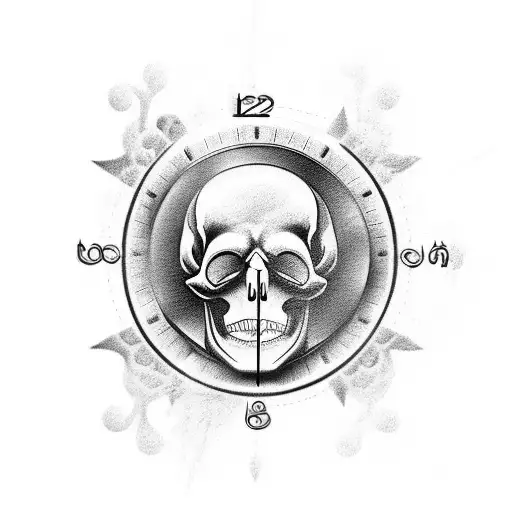clock Skull Engel way tattoo design idea