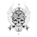 clock Skull Engel way tattoo design idea