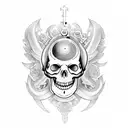 clock Skull Engel way tattoo design idea