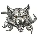 wolf biting a snake wrapped tattoo design idea