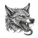 wolf biting a snake wrapped tattoo design idea