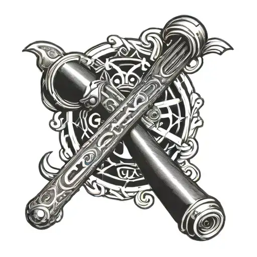 A baseball bat intertwined with a wrench and a cross, symbolizing the client's love for baseball, mechanics, and faith tattoo design idea