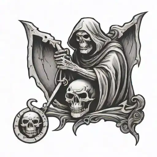 reaper in back of tombstone amethyst undertone symbol tattoo design idea