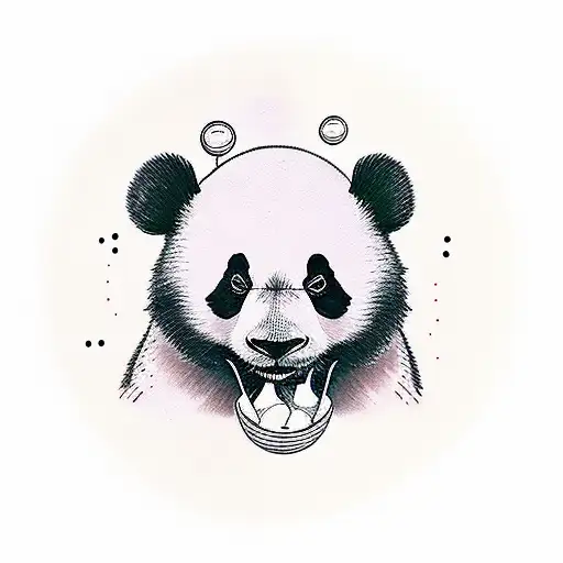 Panda eating bamboo and holding red baloon tattoo design idea