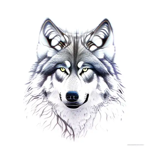 realistic dark timber Wolf with Moon on forehead tattoo design idea