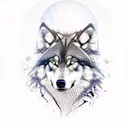 realistic dark timber Wolf with Moon on forehead tattoo design idea