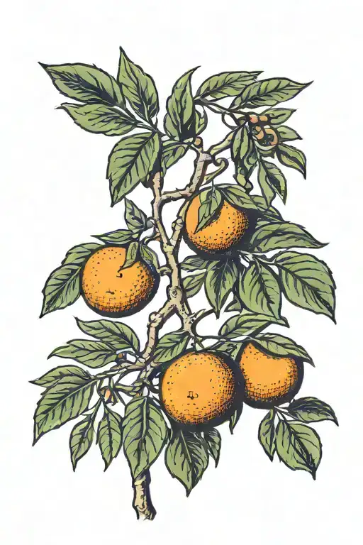 trinacria, olive tree branch, oranges tattoo design idea