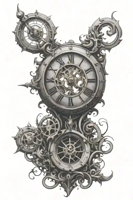 evil clock that goes backwards instead of forward tattoo design idea
