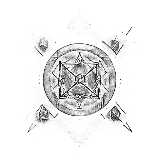 A data processor symbol infused with elements of medieval armor and magic runes tattoo design idea