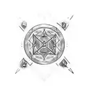 A data processor symbol infused with elements of medieval armor and magic runes tattoo design idea