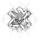 A data processor symbol infused with elements of medieval armor and magic runes tattoo design idea
