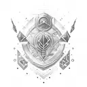 A data processor symbol infused with elements of medieval armor and magic runes tattoo design idea