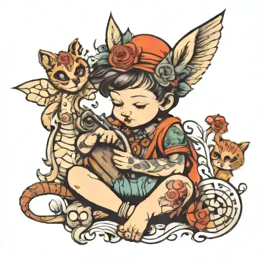 inner child playing tattoo design idea