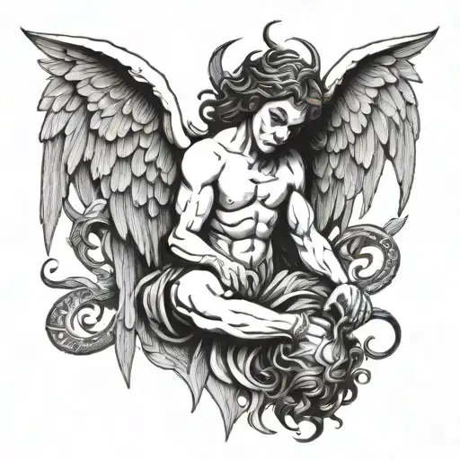 angel killing devil tattoo design idea