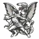 angel killing devil tattoo design idea