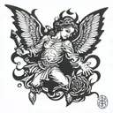 angel killing devil tattoo design idea