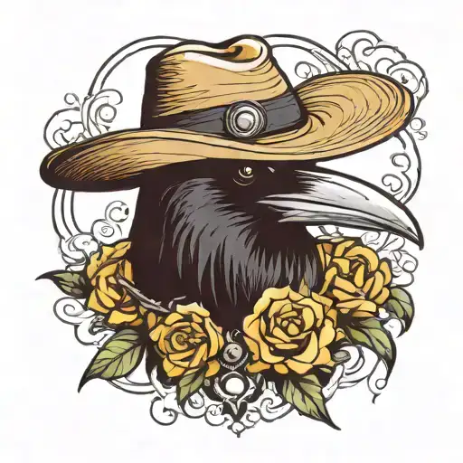 Raven with Straw Hat tattoo design idea