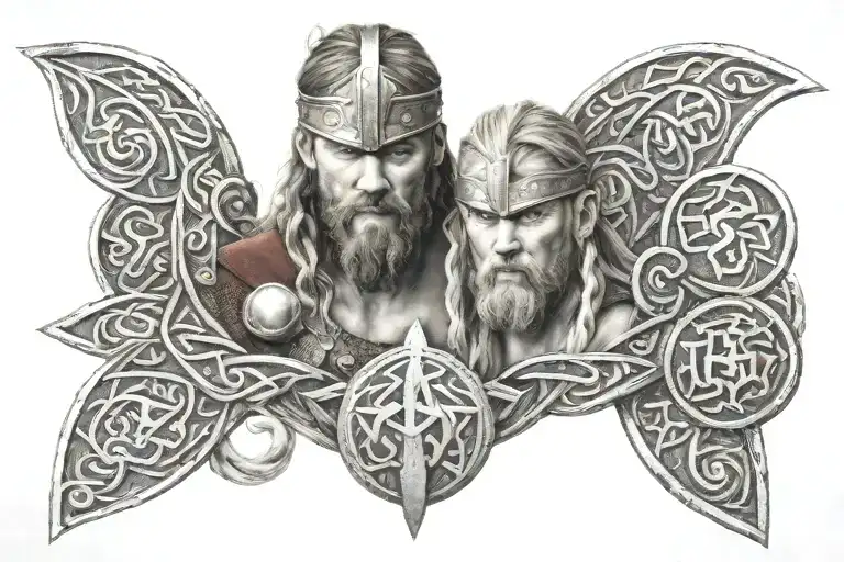 viking Thor face rune band tattoo design idea