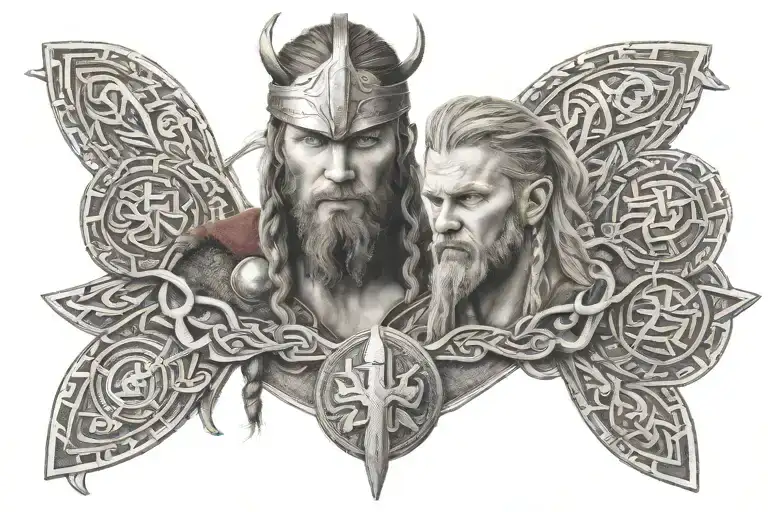 viking Thor god face rune  tattoo design idea
