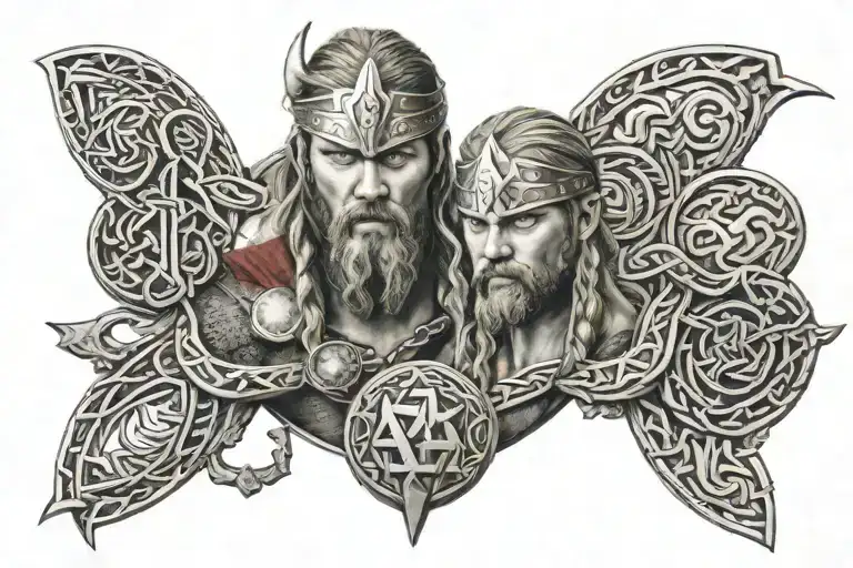 viking Thor face rune band tattoo design idea