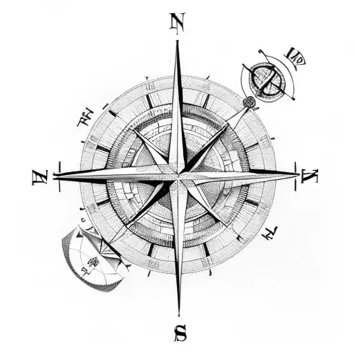 icarus compass fine line tattoo design idea
