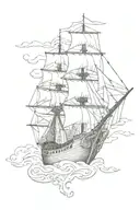 medieval scrollwork ship sailing tattoo design idea