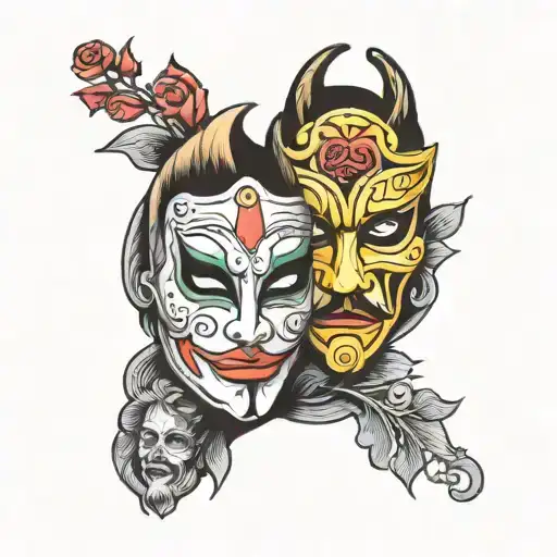 comedy and tragedy mask  tattoo design idea