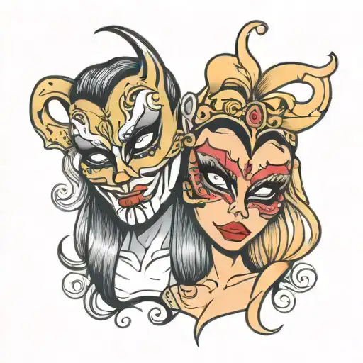 comedy and tragedy mask bratz faces  tattoo design idea