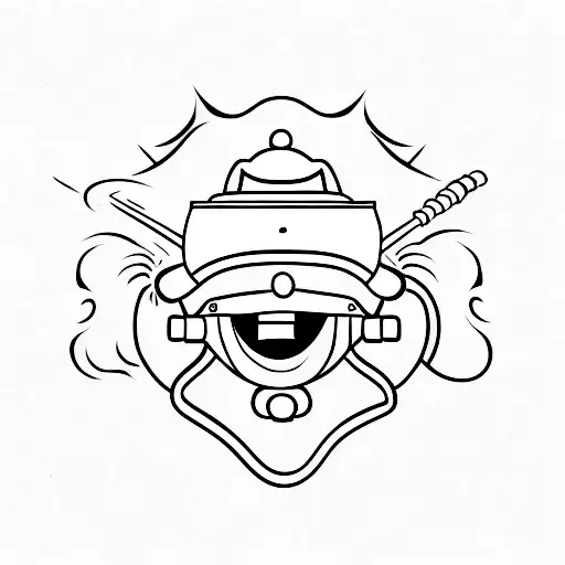 A minimalist tattoo of a smiling firefighter helmet tattoo design idea