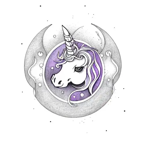 art nouveau purple full Moon with simple unicorn  tattoo design idea