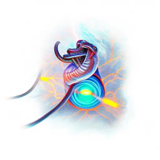 eel wrapped around Posseidon's weapon with electricity sparks around it tattoo design idea