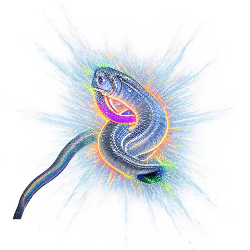 eel wrapped around Posseidon's weapon with electricity sparks around it tattoo design idea